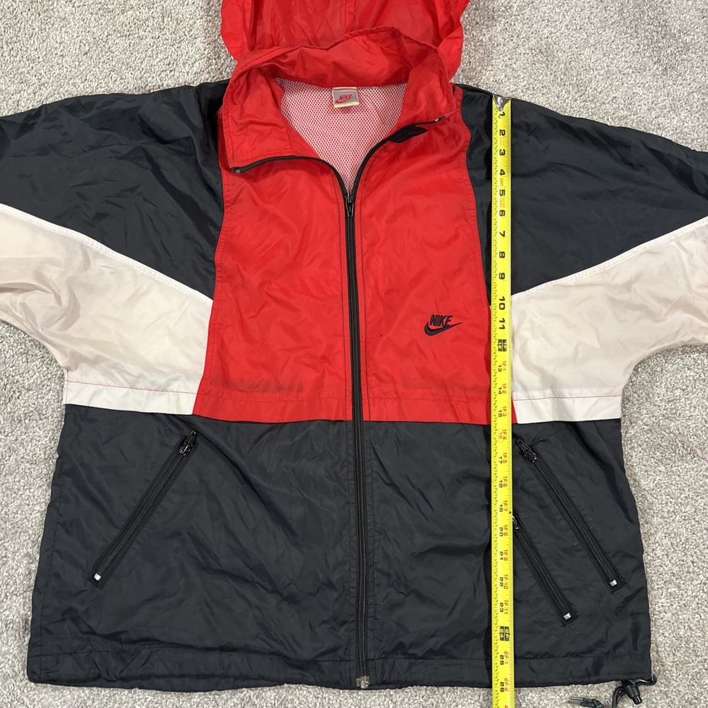 VTG 90s Nike Windbreaker Jacket Red Black‎ White Colorblock Hooded Mens L - Picture 5 of 9